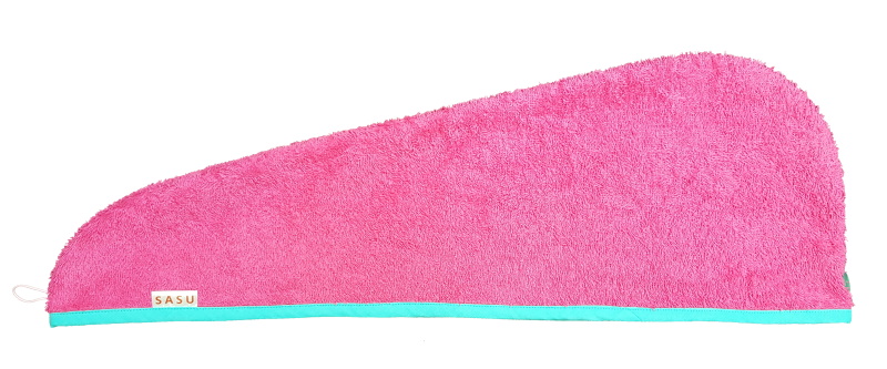Turban na sušení vlasů cyklamenový tyrkysový lem