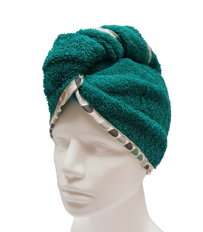Turban na sušení vlasů petrolejový barevný lem 