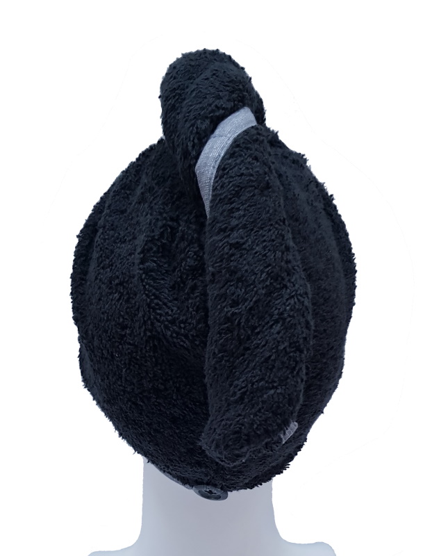 Turban na sušení vlasů černý, šedý lem