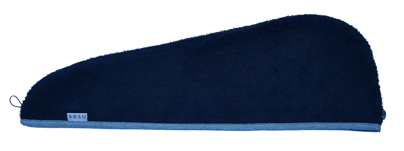 Turban na sušení vlasů černý, šedý lem