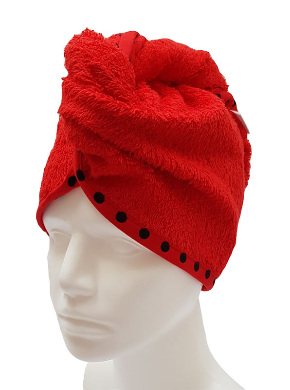 Turban na sušení vlasů červený Beruška