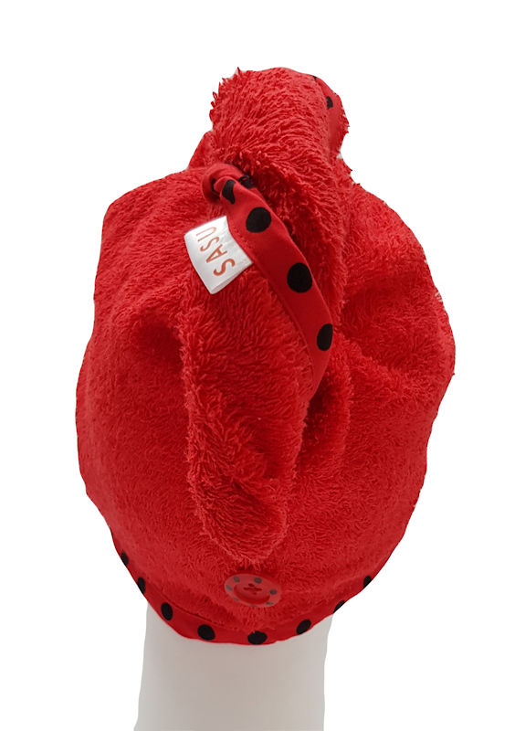 Turban na sušení vlasů červený Beruška