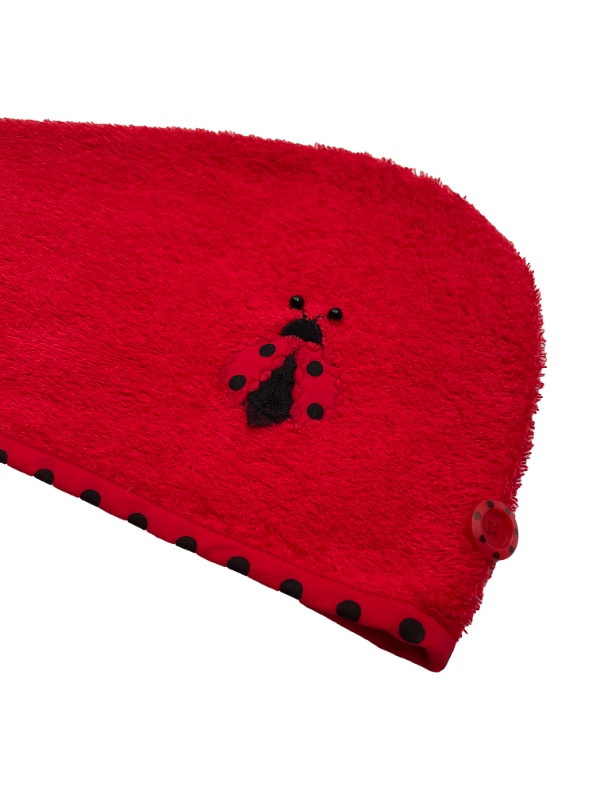 Turban na sušení vlasů červený Beruška