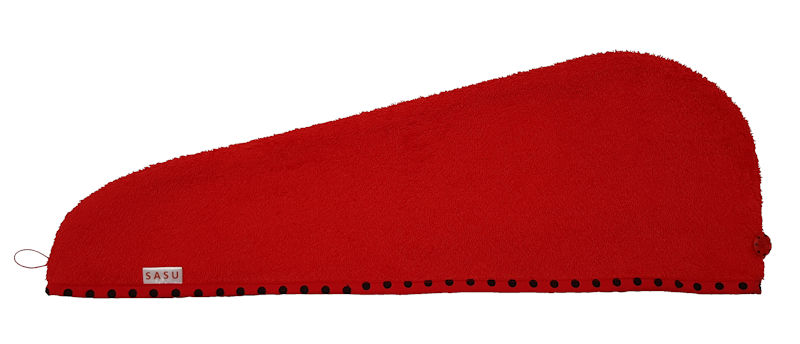 Turban na sušení vlasů červený Beruška