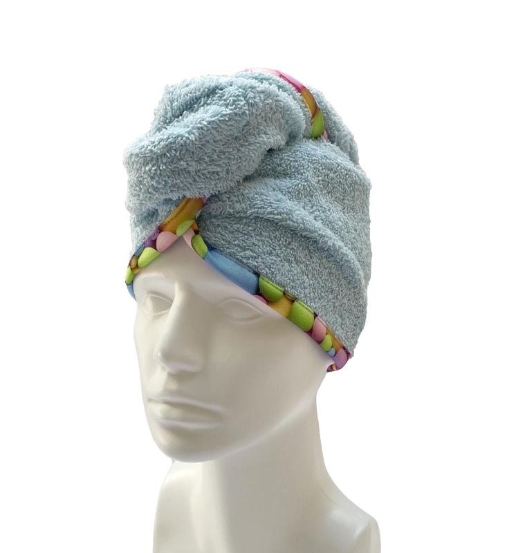 Turban na sušení vlasů světle modrý - Bubliny