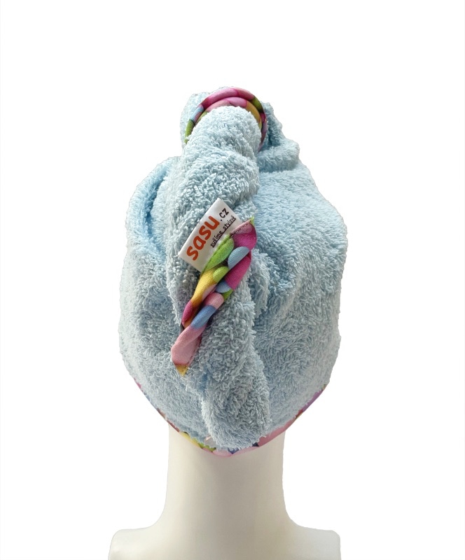 Turban na sušení vlasů světle modrý - Bubliny