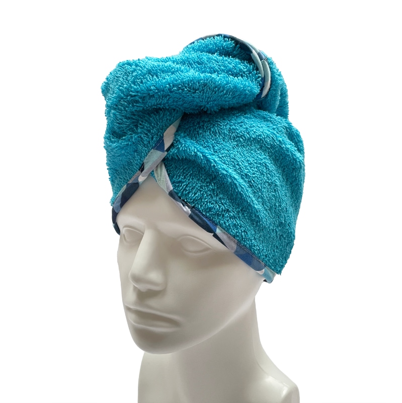Turban na sušení vlasů tyrkysový - barevný lem