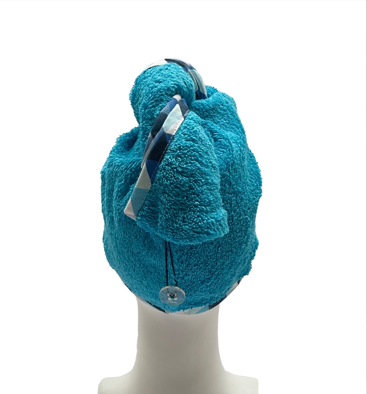 Turban na sušení vlasů tyrkysový - barevný lem