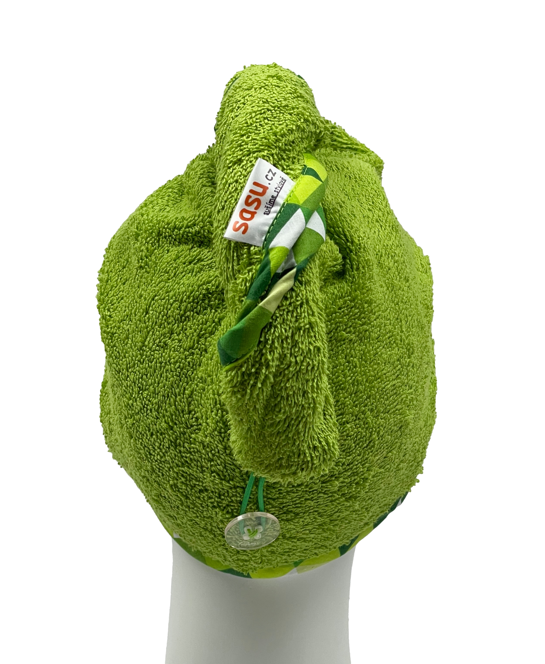 Turban na sušení vlasů zelený - barevný lem