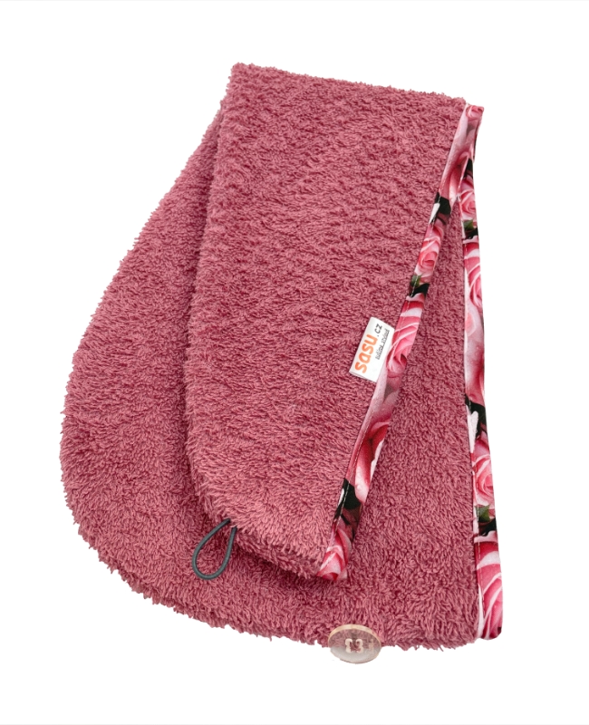 Turban na sušení vlasů starorůžový - barevný lem