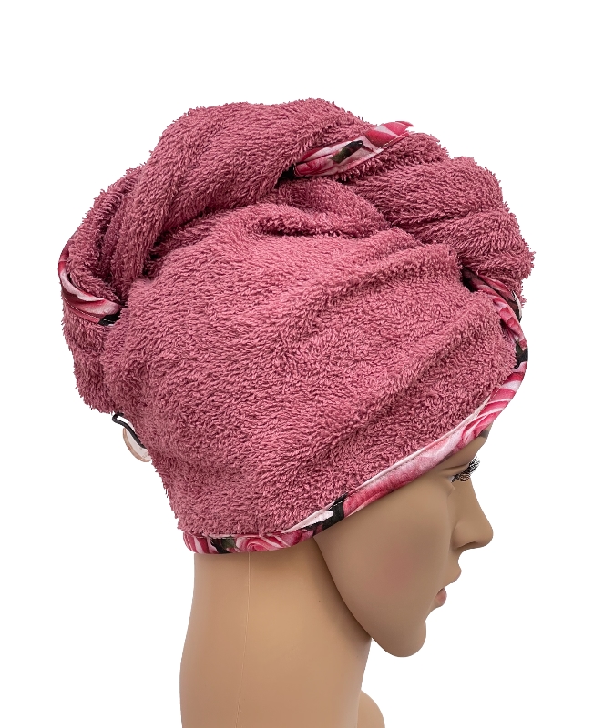 Turban na sušení vlasů starorůžový - barevný lem