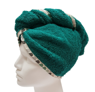 Turban na sušení vlasů petrolejový barevný lem 