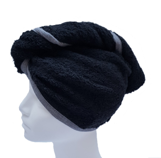 Turban na sušení vlasů černý, šedý lem