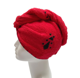 Turban na sušení vlasů červený Beruška