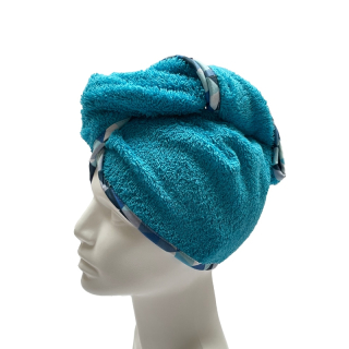 Turban na sušení vlasů tyrkysový - barevný lem