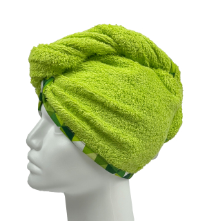 Turban na sušení vlasů limetkově zelený - barevný lem