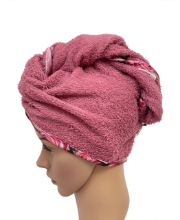 Turban na sušení vlasů starorůžový - barevný lem